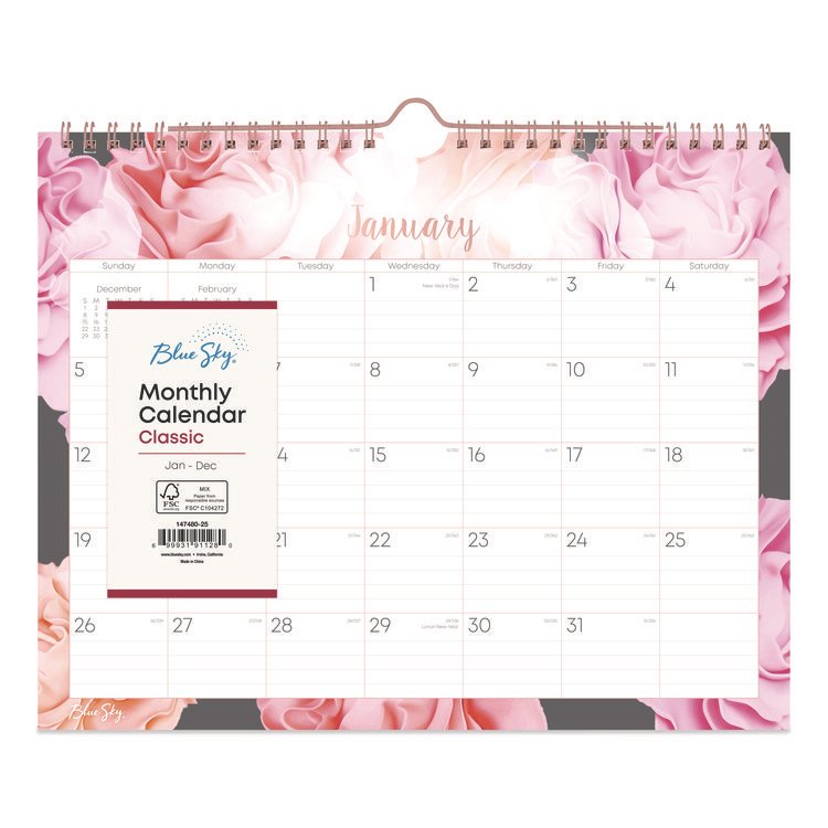 BLUE SKY Joselyn Monthly Wall Calendar, Floral Artwork, 11 x 8.75, White/Multicolor Sheets, 12-Month (Jan to Dec): 2026 (BLS147480)