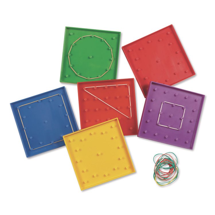 LEARNING RESOURCES Double-Sided Assorted Geoboards, Grades K to 3, 5" x 5", Assorted Colors, 6 Pieces (LRNLER0425)
