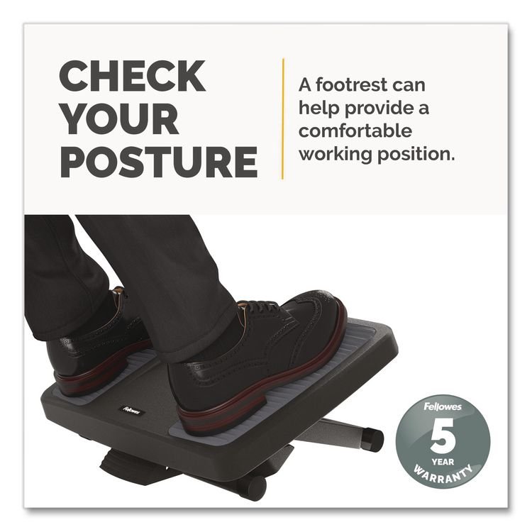 FELLOWES MFG. CO. Ultimate Foot Support, HPS, 17.75w x 13.25d x 4 to 6.5h, Black/Gray (FEL8067001)