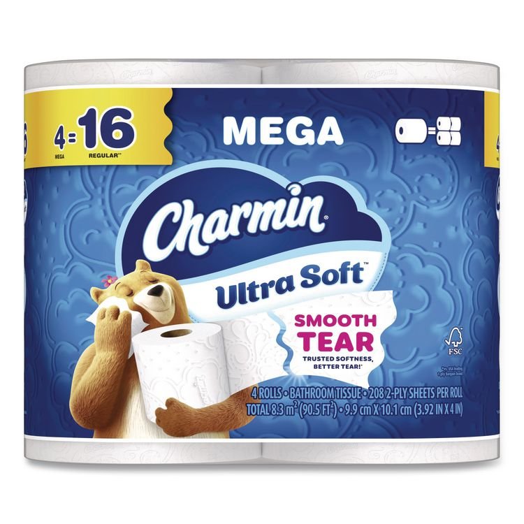 PROCTER & GAMBLE Ultra Soft Bathroom Tissue, Septic Safe, 2-Ply, White, 208 Sheets/Roll, 4 Rolls/Pack (PGC19261PK)