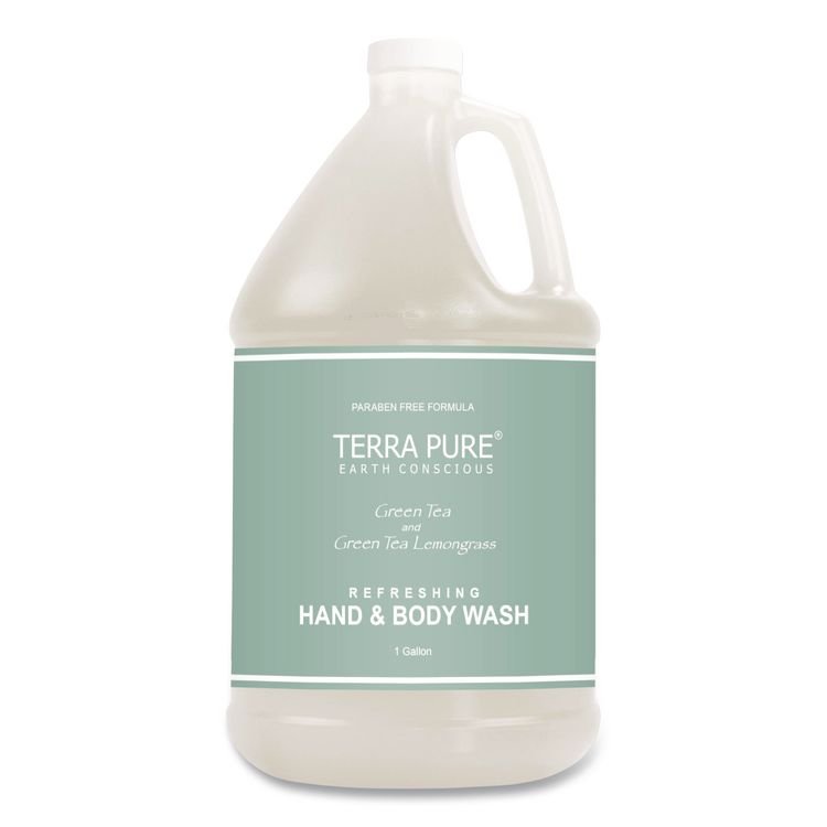 DIVERSIFIED HOSPITALITY SOLUTIONS, LTD. Terra Pure Body Wash Gallon, Green Tea Lemongrass, 1 gal Bottle, 4/Carton (DHS002294)
