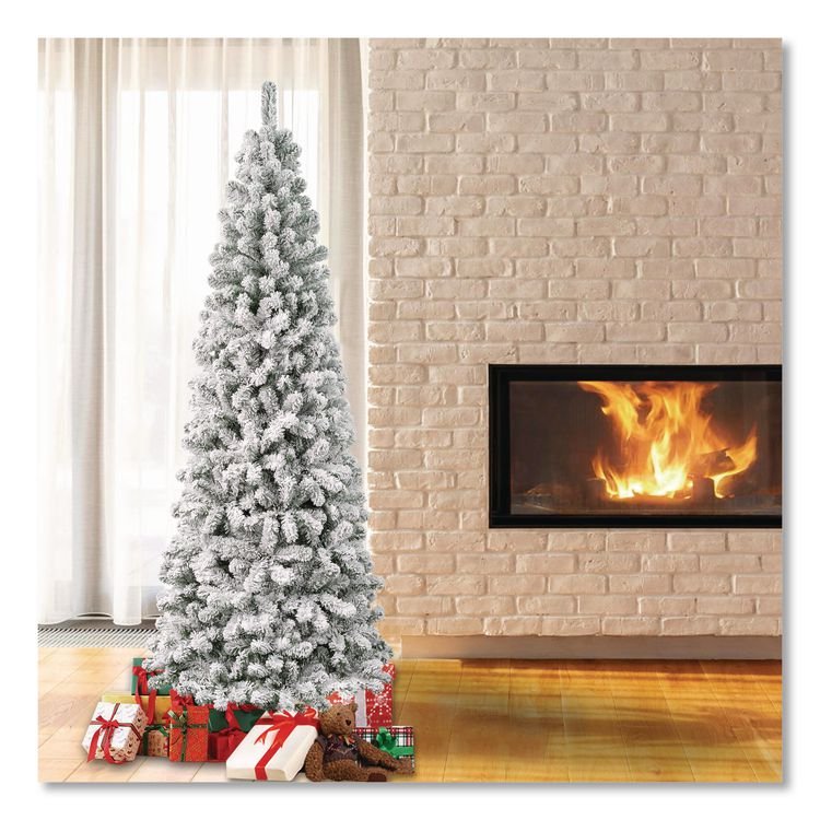NATIONAL TREE COMPANY Acacia Medium Flocked Tree, 34" x 34" x 88.5" Green Tree, Green Tree Stand (NTTAC10050275F)