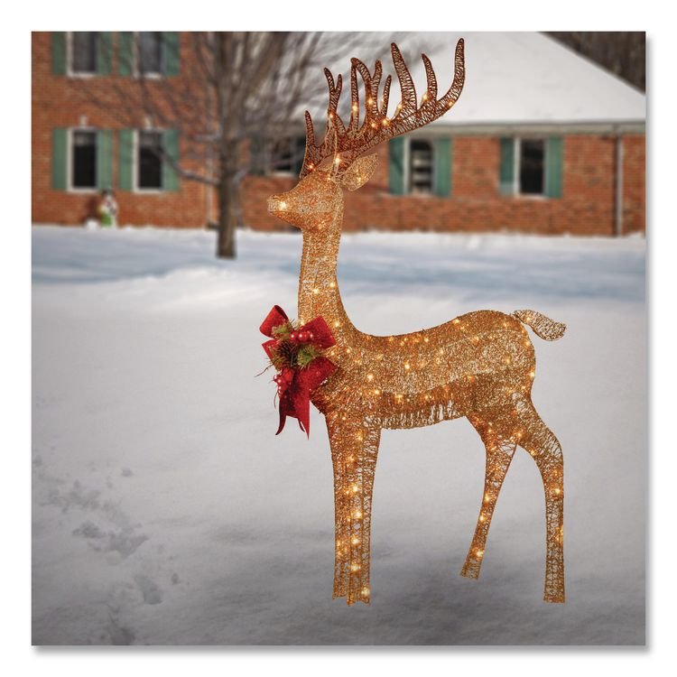 NATIONAL TREE COMPANY Pre-Lit Standing Reindeer, AC Powered, Warm White LED Lights, 20.5" x 27" x 48", Champagne (NTTDF105010U)