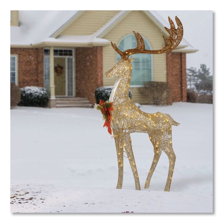 NATIONAL TREE COMPANY Pre-Lit Crystal Champagne Standing Buck, AC Powered, Warm White LED Lights, 9" x 26" x 55", Assorted Colors (NTTDF120005U)