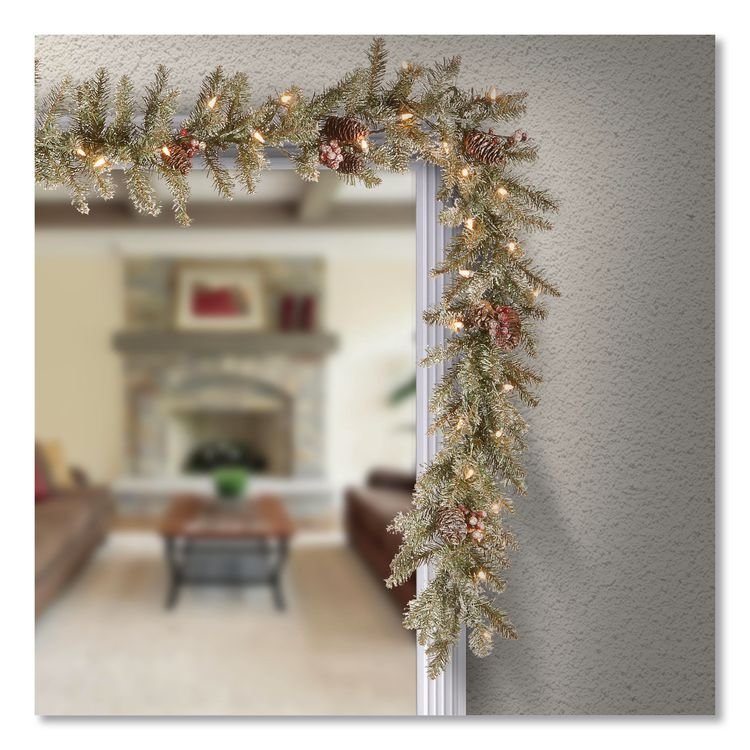 NATIONAL TREE COMPANY Pre-Lit Dunhill Fir Garland, AC Powered, Clear Incandescent Lights, 108" Long, Green (NTTDUF3009A1)