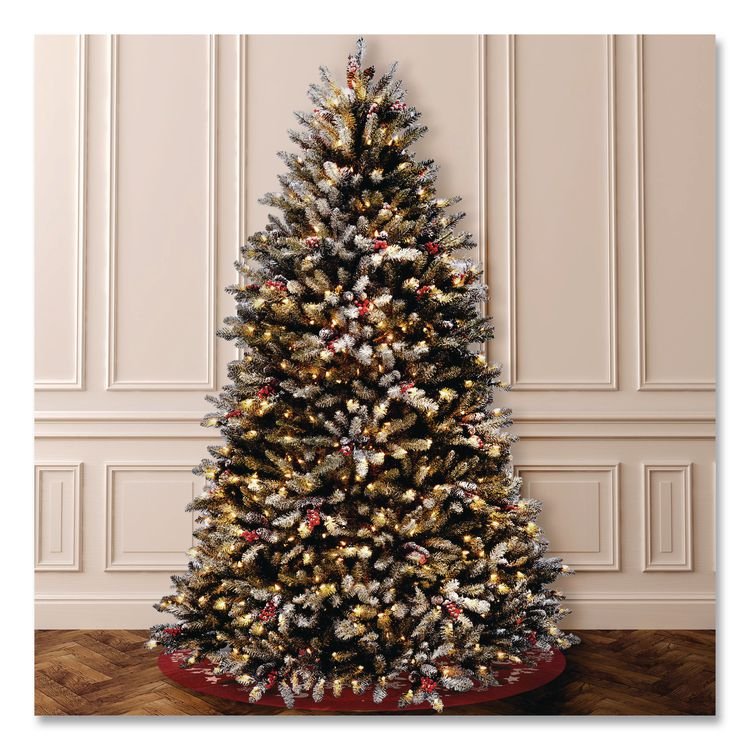 NATIONAL TREE COMPANY Pre-Lit Dunhill Fir Snowy Tree, 53" x 53" x 78", Green Tree, Green Tree Stand (NTTDUF30065)