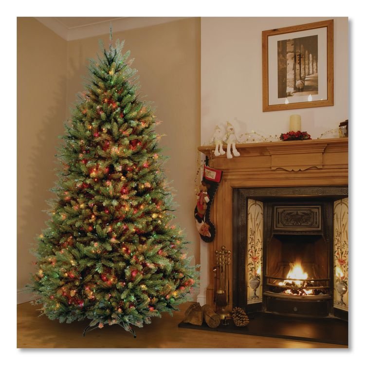 NATIONAL TREE COMPANY Pre-Lit Dunhill Fir Tree, 59" x 59" x 90", Green Tree, Green Tree Stand (NTTDUH75RLO)