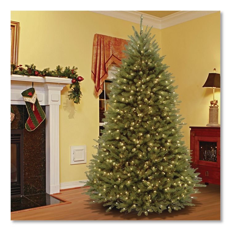 NATIONAL TREE COMPANY Pre-Lit Dunhill Fir Tree with PowerConnect, Clear Lights, 52" x 52" x 84", Green Tree, Green Tree Stand (NTTDUH3300P70)