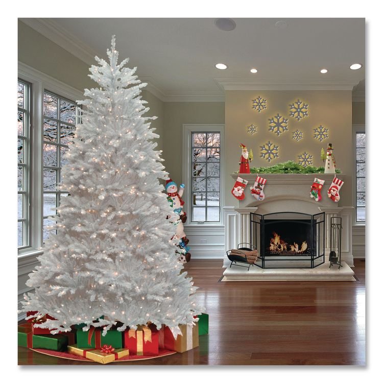 NATIONAL TREE COMPANY Pre-Lit Dunhill Fir White Tree, 59" x 59" x 90", White Tree, White Tree Stand (NTTDUWH75LO)
