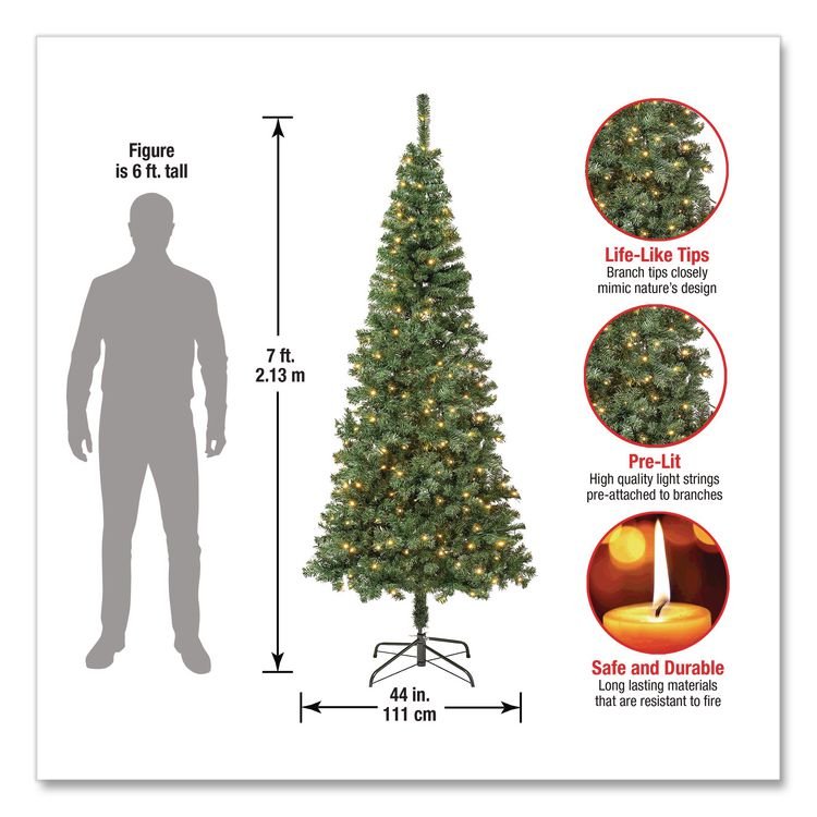 NATIONAL TREE COMPANY Pre-Lit Linden Spruce Slim Tree, 31" x 31" x 90", Green Tree, Green Tree Stand (NTTLIN8304L75)