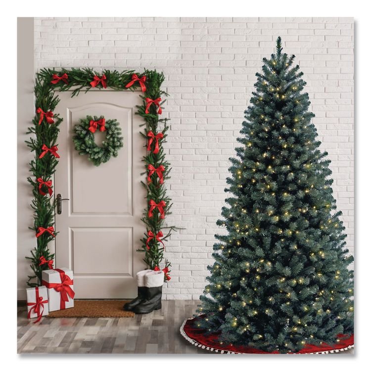 NATIONAL TREE COMPANY Pre-Lit North Valley Spruce Blue Tree, 42" x 42" x 78", Blue Tree, Green Tree Stand (NTTNRVB730665)