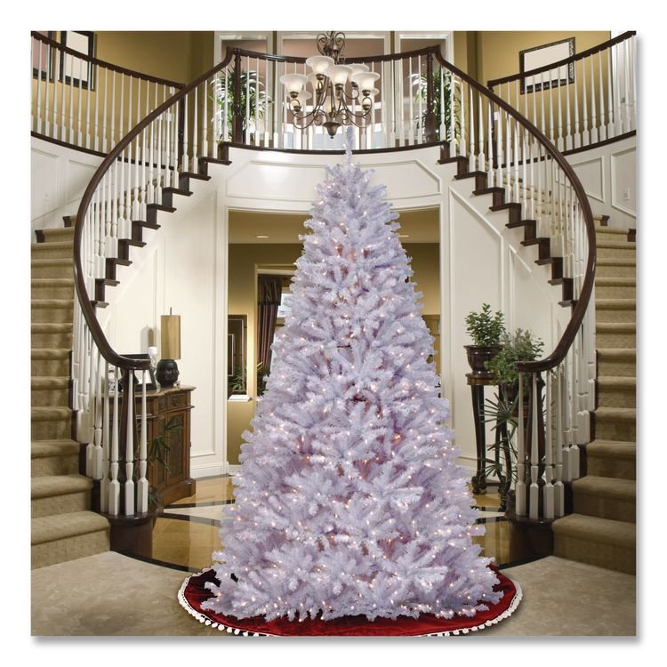 NATIONAL TREE COMPANY Pre-Lit North Valley Spruce White Tree, 65" x 65" x 108", White Tree, White Tree Stand (NTTNRVW730290)