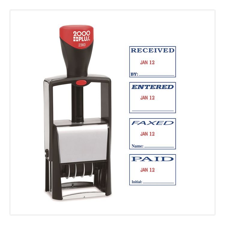 CONSOLIDATED STAMP 4-In-1 Message Date Stamp, 5 Years, ENTERED/FAXED/PAID/RECEIVED, 1.75 x 1.12, Red/Blue Ink (COS011035)