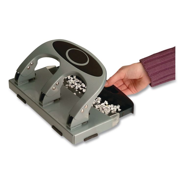 OFFICEMATE INTERNATIONAL CORP. 45-Sheet Deluxe Desktop 3-Hole Punch, 0.25" Holes, Silver/Navy (OIC90100)