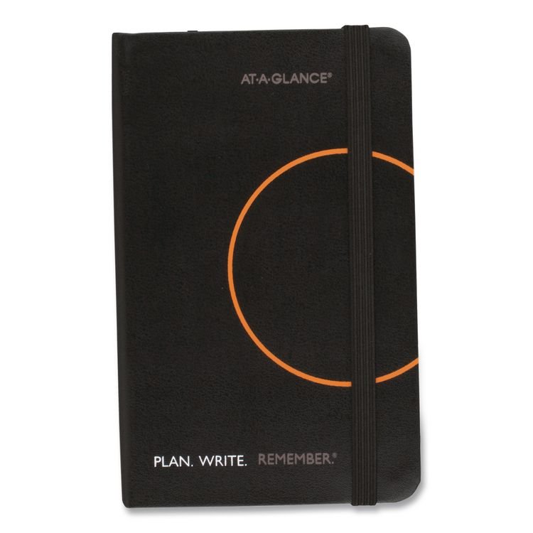 AT-A-GLANCE Plan. Write. Remember. Planning Notebook with Reference Calendar, 5.63 x 3.56, Black/Gold-Circle Cover, Undated (AAG80612305)