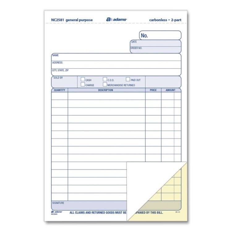 CARDINAL BRANDS . General Purpose Forms, Two-Part Carbonless, 8.5 x 5.67, 100 Forms Total/Pack (ABFNC2581)