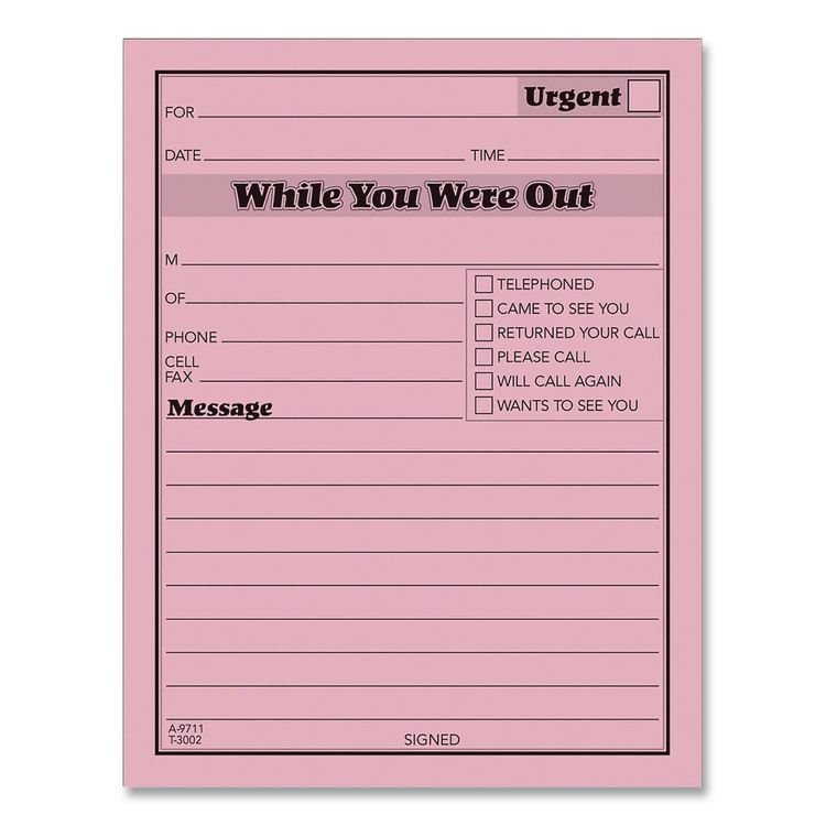 CARDINAL BRANDS . While You Were Out Memo Pad, One-Part (No Copies), 4.25 x 5.5, 50 Forms/Pad, 24 Pads/Pack (ABF9711)