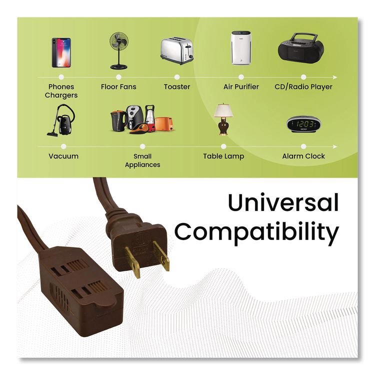 GOGREEN POWER Household Extension Cord, 20 ft, 13 A, Brown, 3/Pack (GGPGG248203)