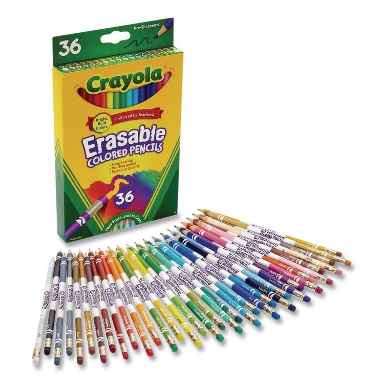 BINNEY & SMITH / CRAYOLA Erasable Color Pencil Set, 3.3 mm, Assorted Lead and Barrel Colors, 36/Box (CYO681036)