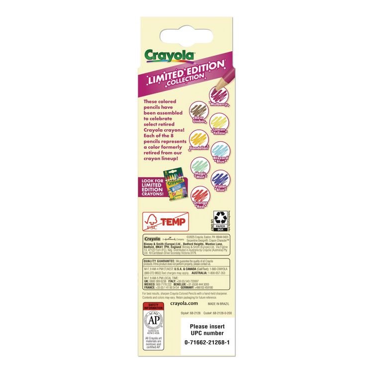 BINNEY & SMITH / CRAYOLA Limited Edition Collection Colored Pencils, Assorted Lead and Barrel Colors, 8/Pack (CYO682128)