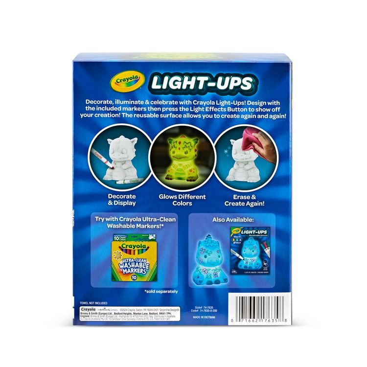 BINNEY & SMITH / CRAYOLA Light Ups Recolorable Dragon with (3) Ultra-Clean Washable Markers, Ages 4 and Up, 4 Pieces (CYO747635)