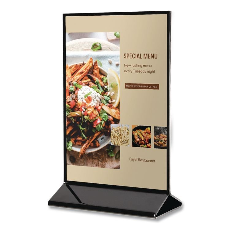 DEFLECTO CORPORATION Tabletop Sign and Menu Holder, 4 x 6 Insert, Clear with Black Frame (DEF4428)