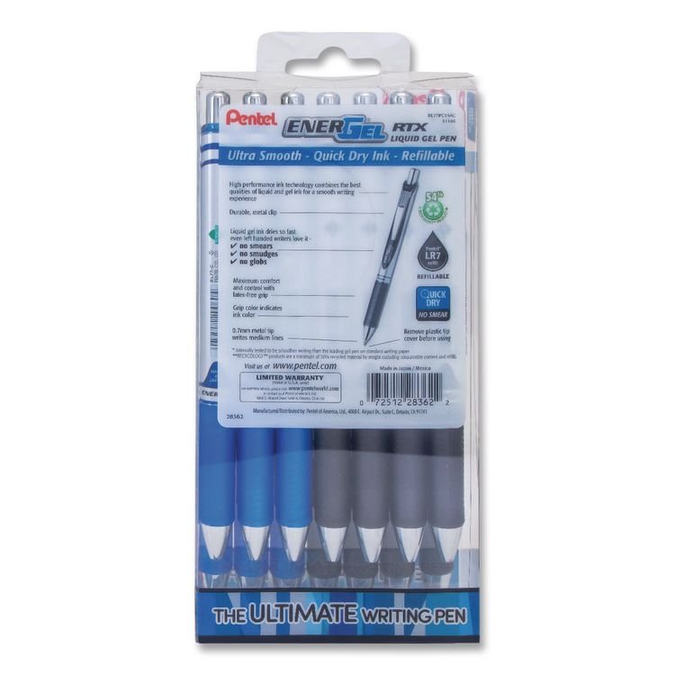 PENTEL OF AMERICA EnerGel RTX Gel Pen, Retractable, Medium 0.7 mm, Assorted Ink and Barrel Colors, 14/Pack (PENBL77PC14AC)