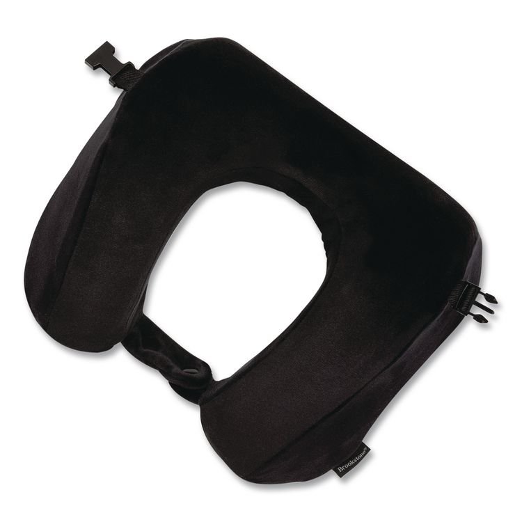 BROOKSTONE Memory Foam Fleece Travel Pillow, One Size Fits Most, 9.84 x 4.1 x 9, Black (BKTBNPM0002)