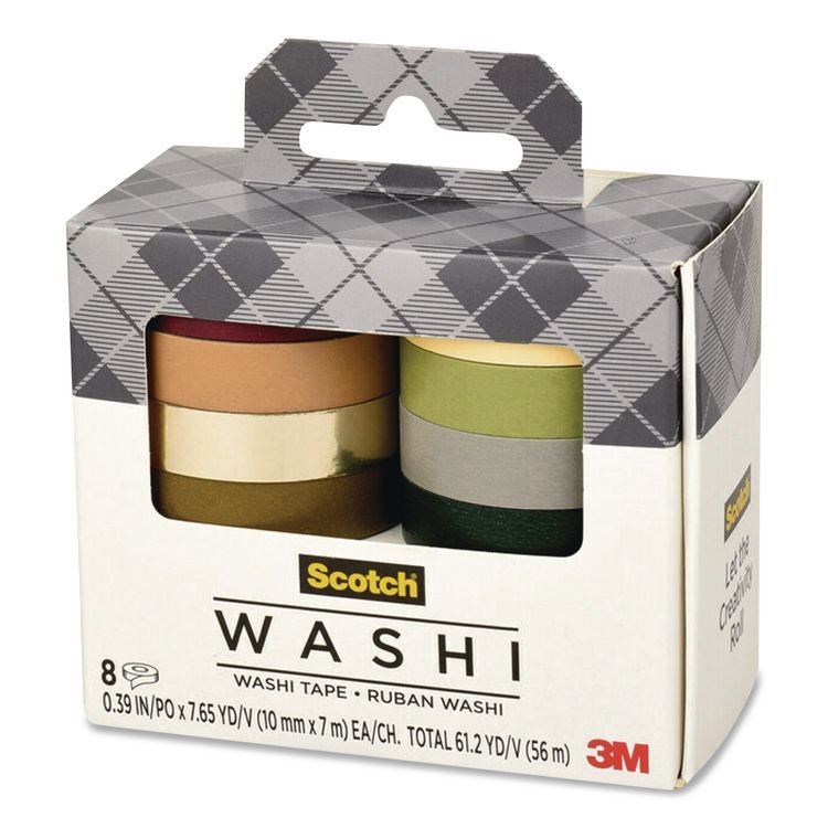 3M/COMMERCIAL TAPE DIV. Washi Tape, Solid Earth, 0.39" x 7.69 yd, Assorted Colors/Finishes, 8 Rolls/Pack (MMMC10178SOL3)