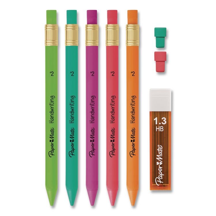SANFORD Handwriting Mechanical Pencil Set with Lead and Eraser Refills, HB (#2), Black Lead, Assorted Barrel Colors, 5 Pencils/Set (PAP2017483)