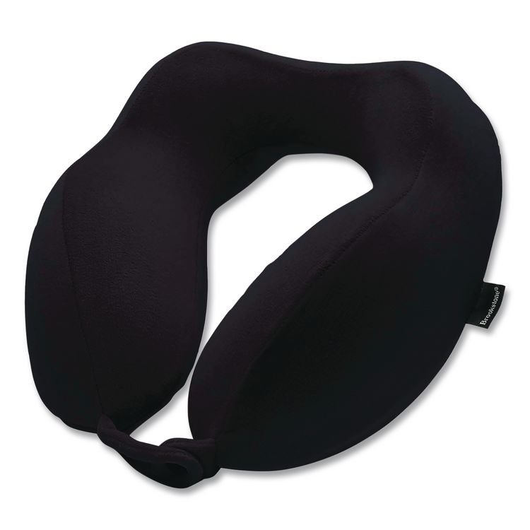 BROOKSTONE Memory Foam Fabric Travel Pillow, One Size Fits Most, 9.84 x 5.5 x 11, Black (BKTBNPM0001)