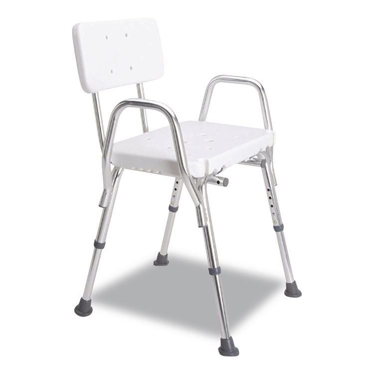BRIGGS HEALTHCARE Shower Chair with Back, Supports Up to 350 lb, 16" to 20" Seat Height, White/Silver (BGH52217331900)