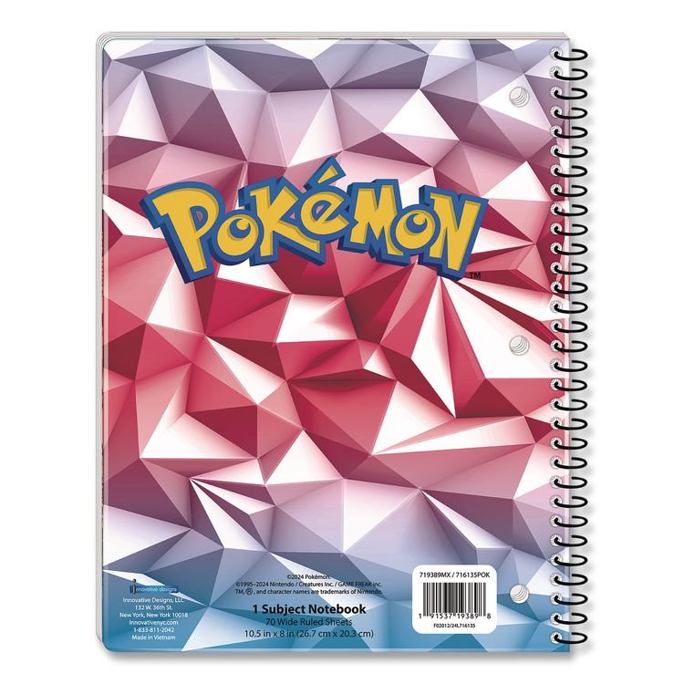 INNOVATIVE DESIGNS LLC Licensed Spiral Notebook, Pokemon, 1-Subject, Wide/Legal Rule, Multicolor Cover, (70) 10.5 x 8 Sheets (IDI716135POKSA)