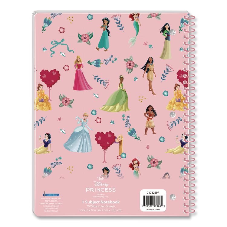 INNOVATIVE DESIGNS LLC Licensed Spiral Notebook, Disney Princesses, 1-Subject, Wide/Legal Rule, Multicolor Cover, (70) 10.5 x 8 Sheets (IDI717328PRSA)