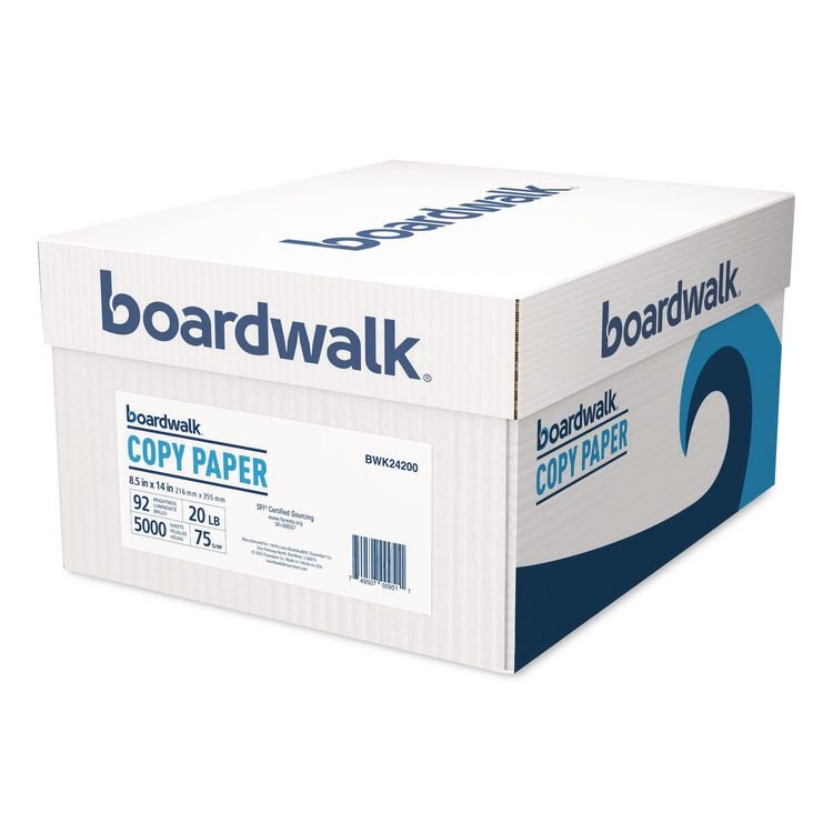 BOARDWALK Legal Size Copy Paper, 92 Bright, 20 lb Bond Weight, 8.5 x 14, White, 500 Sheets/Ream, 10 Reams/Carton (BWK24200)