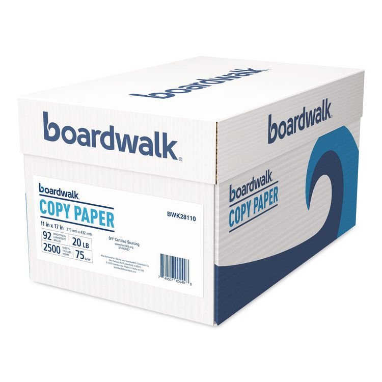 BOARDWALK Ledger Size Copy Paper, 92 Bright, 20 lb Bond Weight, 11 x 17, White, 500 Sheets/Ream, 5 Reams/Carton (BWK28110)