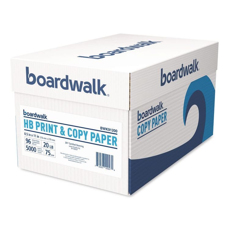 BOARDWALK High-Bright Multipurpose Paper, 96 Bright, 20 lb Bond Weight, 8.5 x 11, White, 500 Sheets/Ream, 10 Reams/Carton (BWK91200)