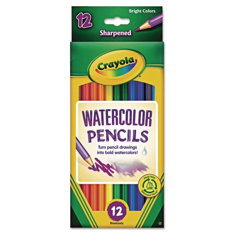 BINNEY & SMITH / CRAYOLA Watercolor Pencil Set, 3.3 mm, 2B, Assorted Lead and Barrel Colors, Dozen (CYO684302)