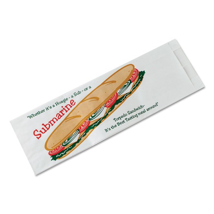 BAGCRAFT Sub Sandwich Bags, Submarine: Torpedo Sandwich Icon Labeling, 4.5" x 2" x 14", White/Red/Green, 1,000/Carton (BGC300435)