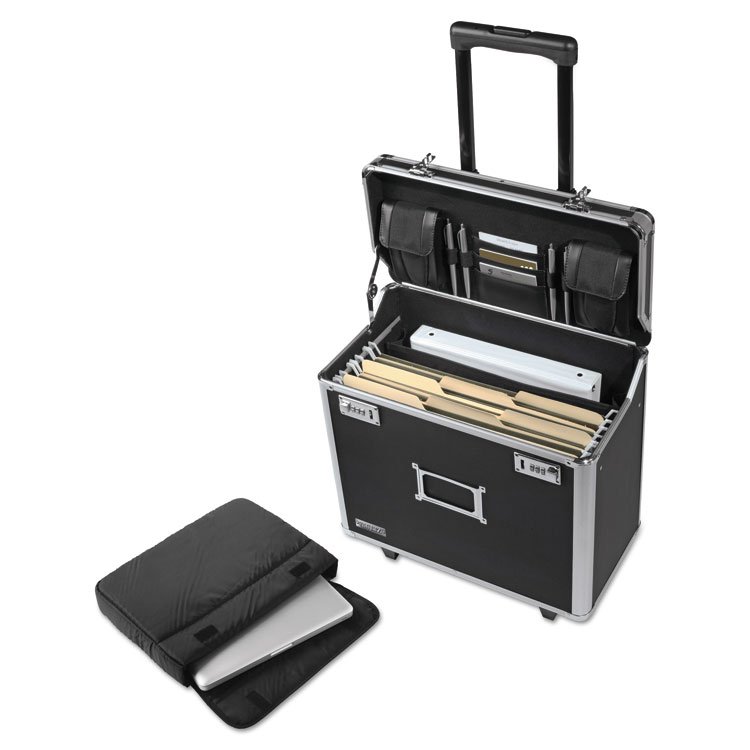 IDEASTREAM CONSUMER PRODUCTS Locking Mobile Rolling Business Case, Fits Devices Up to 16", Aluminum/Chrome/Fiberboard, 10 x 16 x 15, Black (IDEVZ00194)