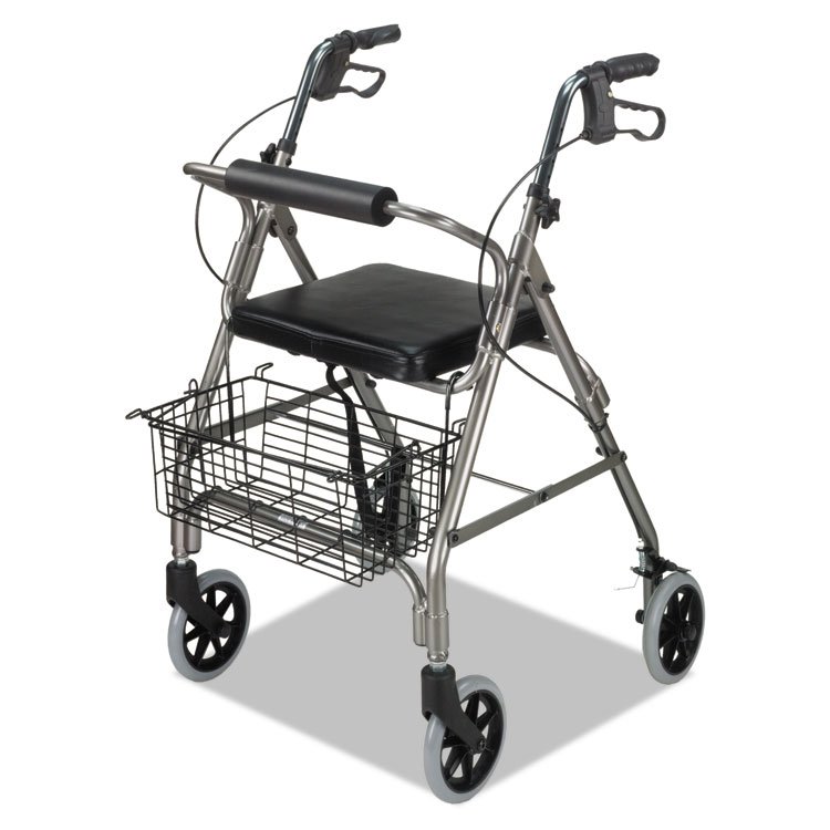 BRIGGS HEALTHCARE Ultra Lightweight Rollator, Adjusts 33.75" to 38", 300 lb Capacity, Titanium (BGH50110124100)