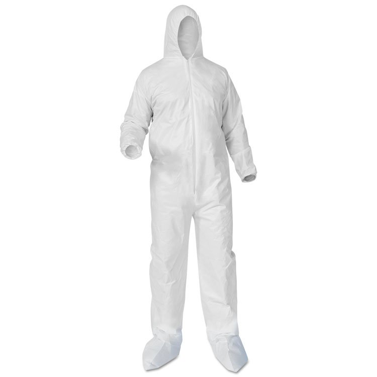 KIMBERLY-CLARK PROFESSIONAL A35 Liquid and Particle Protection Coveralls, Zipper Front, Hood/Boots, Elastic Wrists/Ankles, Medium, White, 25/Carton (ANS38948)