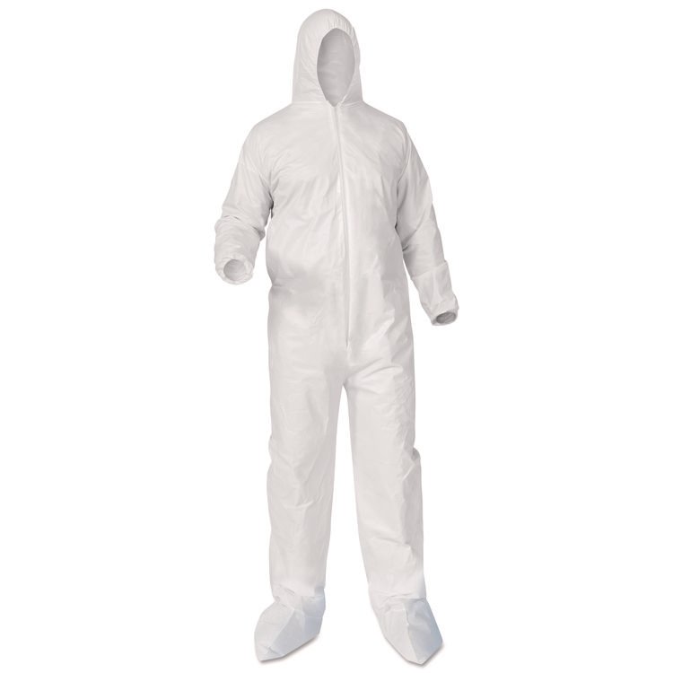 KIMBERLY-CLARK PROFESSIONAL A35 Liquid and Particle Protection Coveralls, Zipper Front, Hood/Boots, Elastic Wrists/Ankles, Large, White, 25/Carton (ANS38949)
