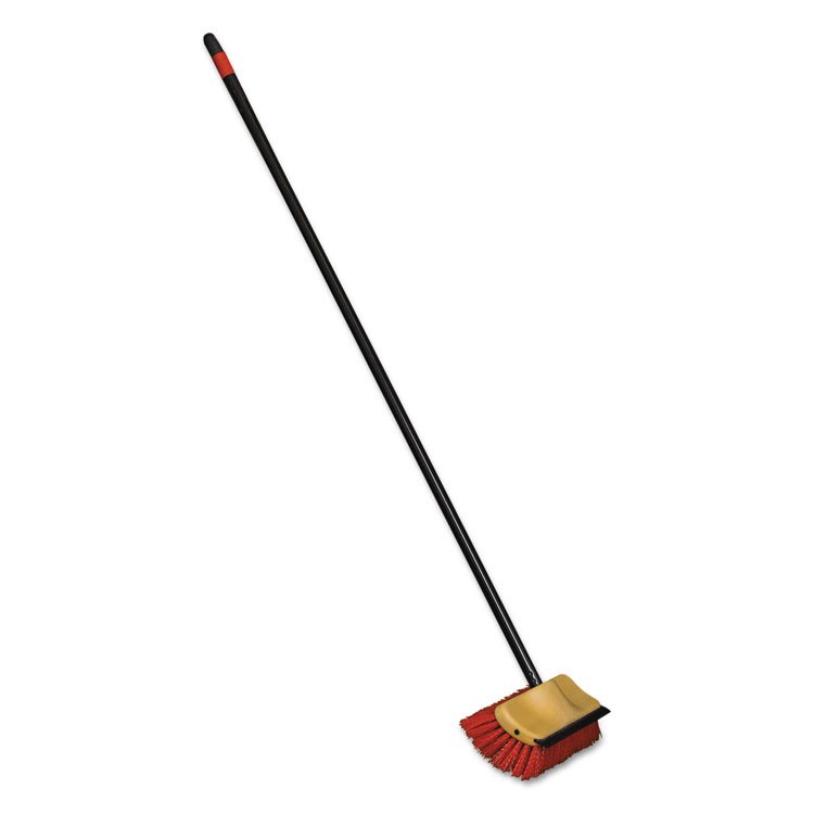 DIVERSEY Bi-Level Floor Scrub Brush, Red Polypropylene Bristles, 10" Brush, 54" Black Metal Handle (NCP6615EA)