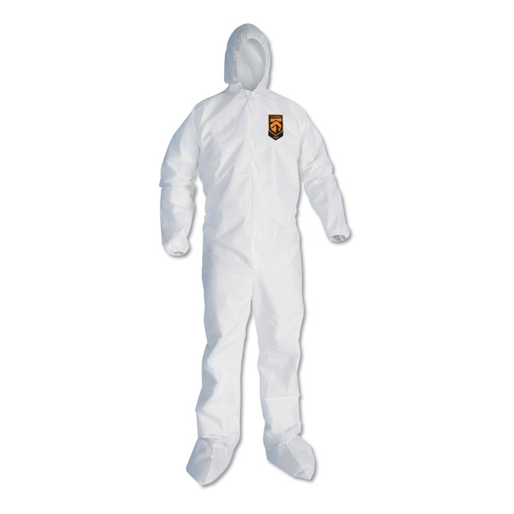 KIMBERLY-CLARK PROFESSIONAL A30 Elastic Back and Cuff Hooded/Boots Coveralls, XL, White, 25/Carton (ANS46124)