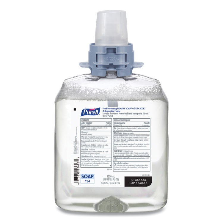 GO-JO INDUSTRIES Food Processing HEALTHY SOAP 0.5% PCMX Antimicrobial E2 Foam Handwash, For CS4 Dispensers, Fragrance-Free, 1,250 mL, 4/Carton (GOJ513204CT)