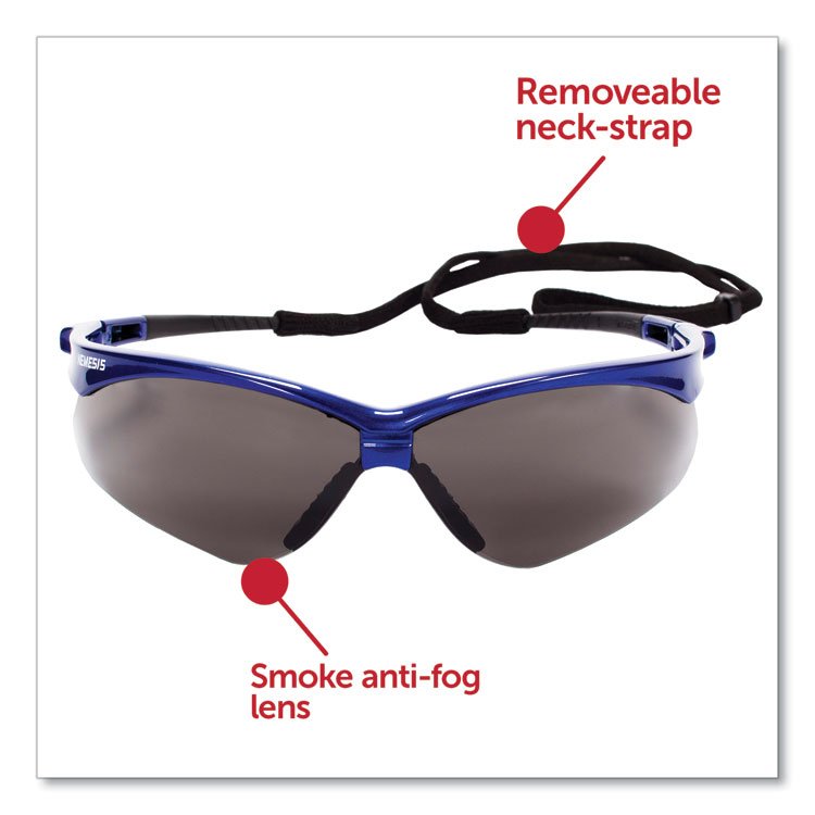 KIMBERLY-CLARK PROFESSIONAL Nemesis Safety Glasses, Metallic Blue Half Frame, Smoke Dual Lens, 12/Box (ANS47387)