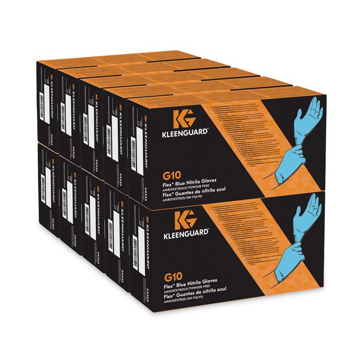 KIMBERLY CLARK G10 Flex Blue Nitrile Gloves, Powder-Free, Medium, 3 mil Thick, 9.5" Long, Blue, 100/Box, 10 Boxes/Carton (ANS54333)