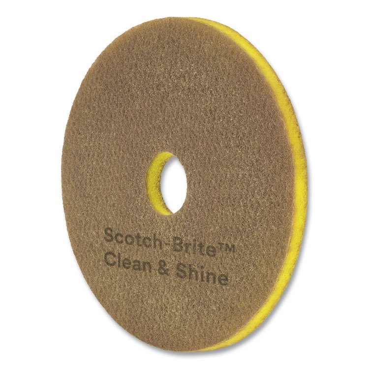 3M/COMMERCIAL TAPE DIV. Clean and Shine Pad, 15" Diameter, Brown/Yellow, 5/Carton (MMMCS15)