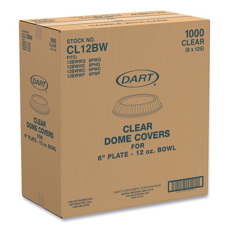 DART Dome Covers, Fit 6" Disposable Plates and 10 oz to 12 oz Disposable Bowls, Clear, Plastic, 1,000/Carton (DCCCL12BW)